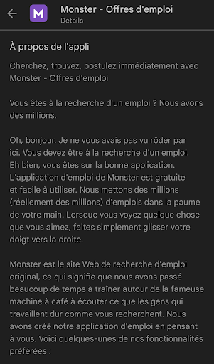 Description d'une application dans le Play Store.