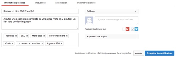 Informations des vidéos YouTube.