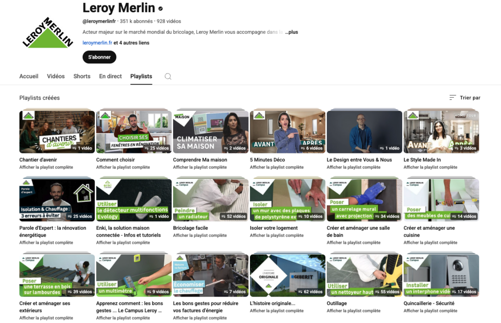 Playlist YouTube de Leroy Merlin.