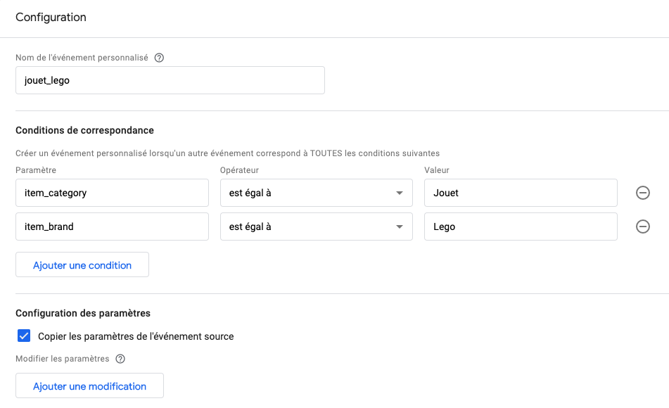 Configuration événement GA4.