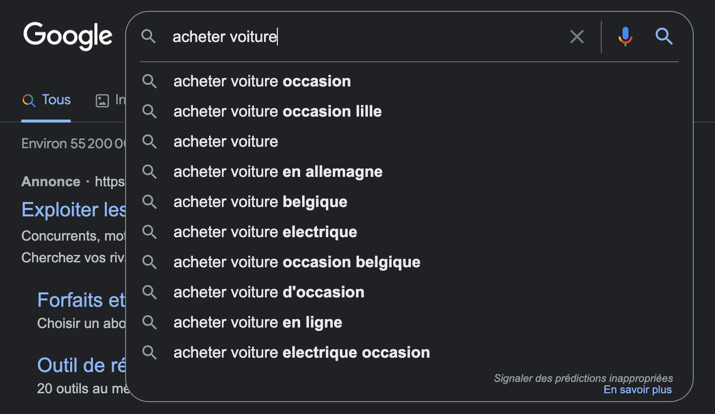 Exemple de recherche organique