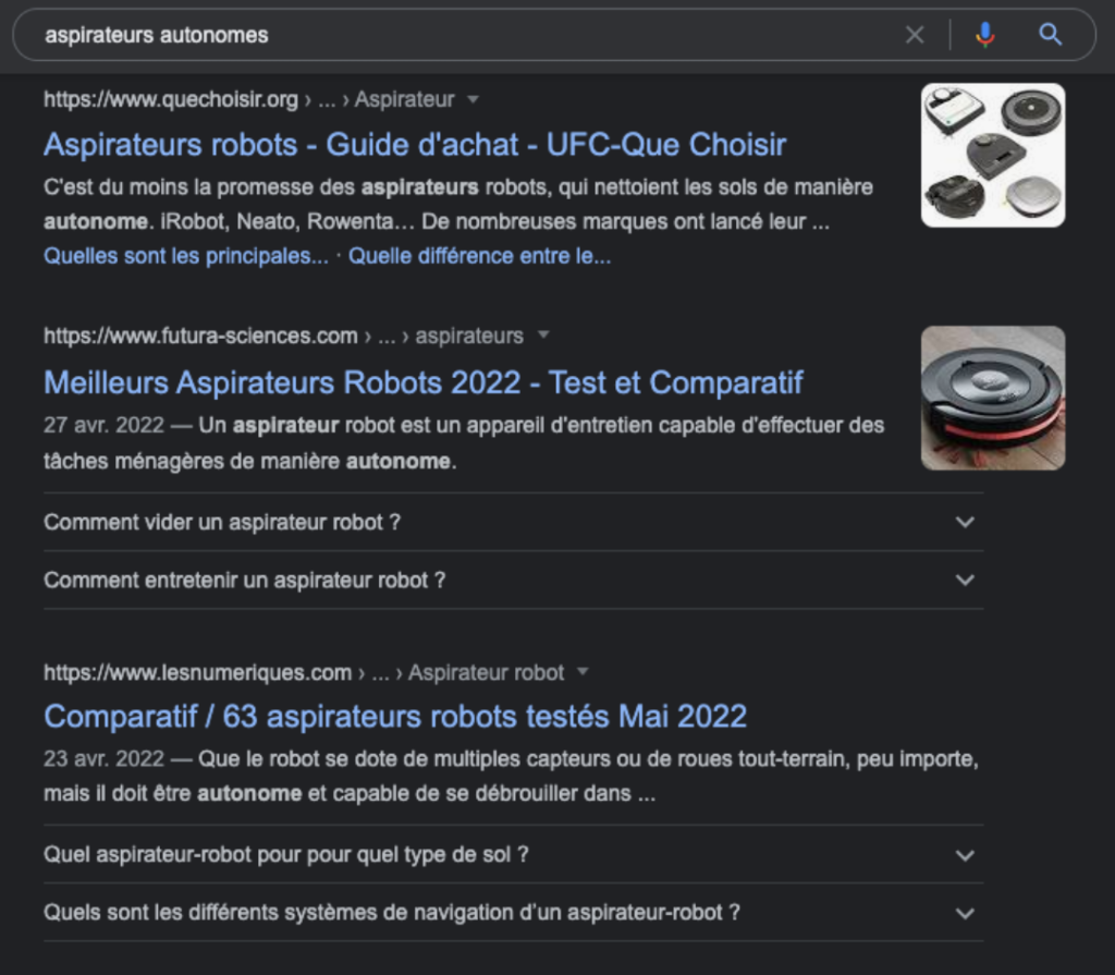 Exemple résultats SERP.