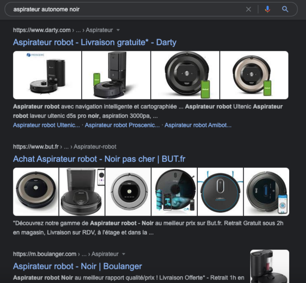 Exemple SERP Aspirateur robot noir.