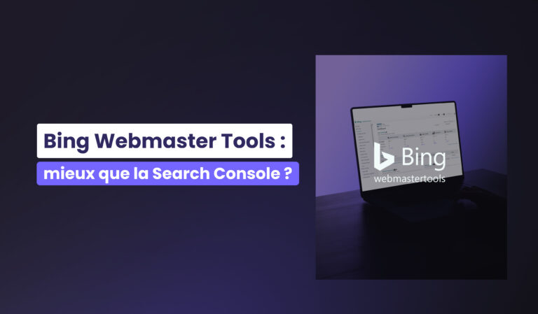 Illustration d’un comparatif entre Bing Webmaster Tools et Google Search Console sur fond violet.